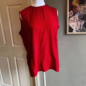 SAVILLE Red Polka Dot Sleeveless Blouse Rena Rowan Size 10 Holiday